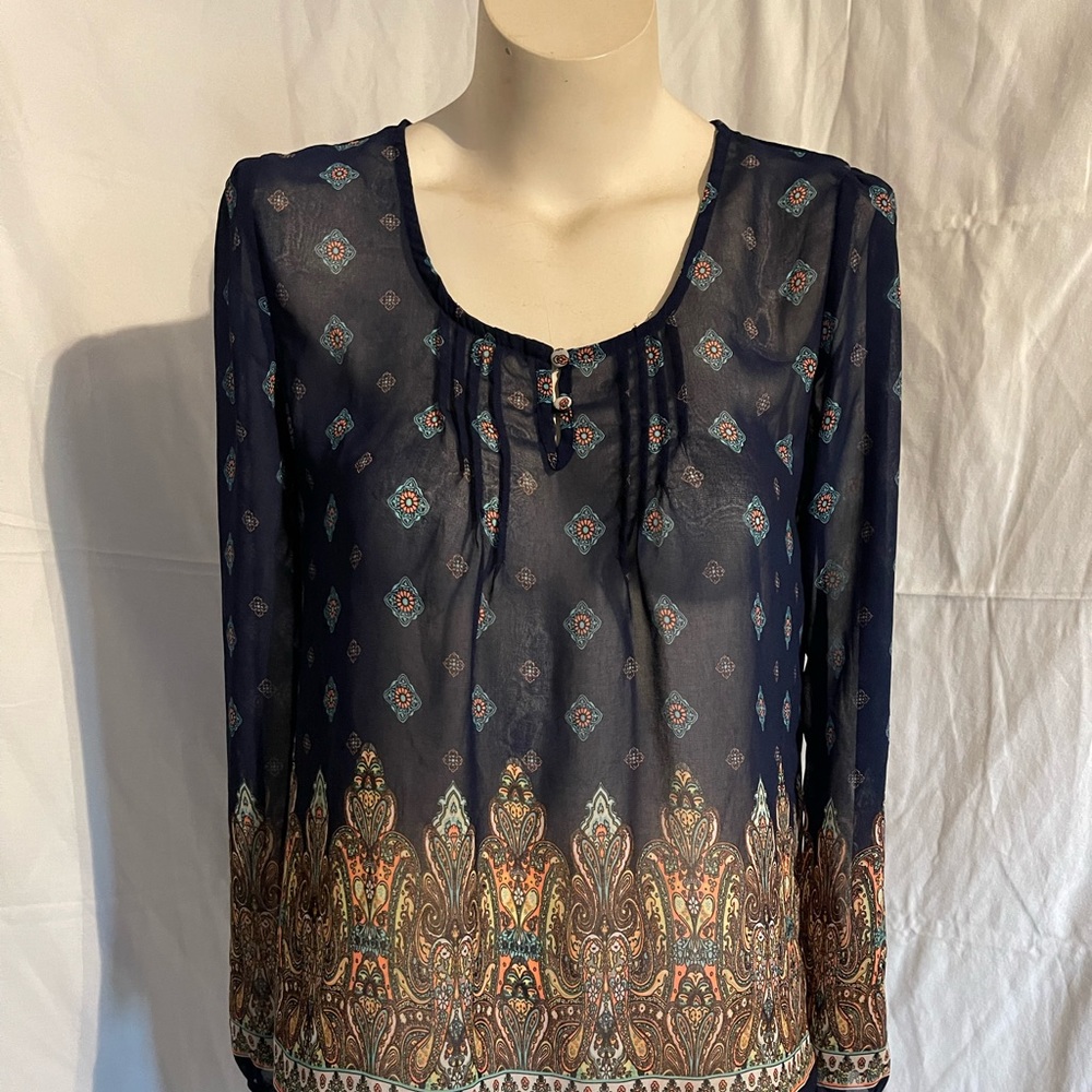 Med Sweet Wanderer Peasant Blouse in Dark Blue